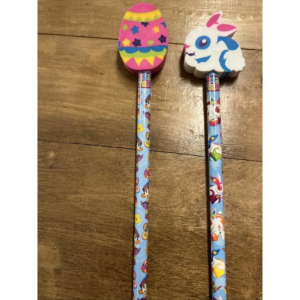 Vintage Lisa Frank Lot 6 NOS Pencils With Toppers Chick Egg Bear Egg Flower 90s
